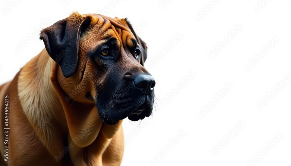 Imposing mastiff, intense gaze, pure white backdrop, serious dog, intense Imposing mastiff, intense gaze, pure white backdrop, serious dog, intense