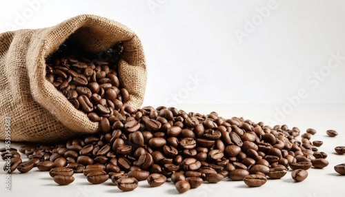 Roasted Coffee Beans Spilling from Burlap Sack