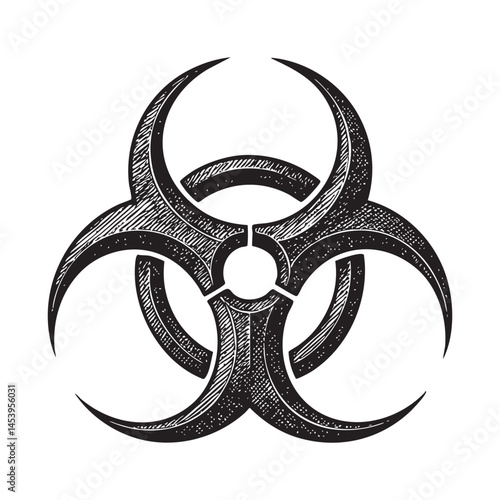 biohazard symbol woodcut engraving vector illustration
