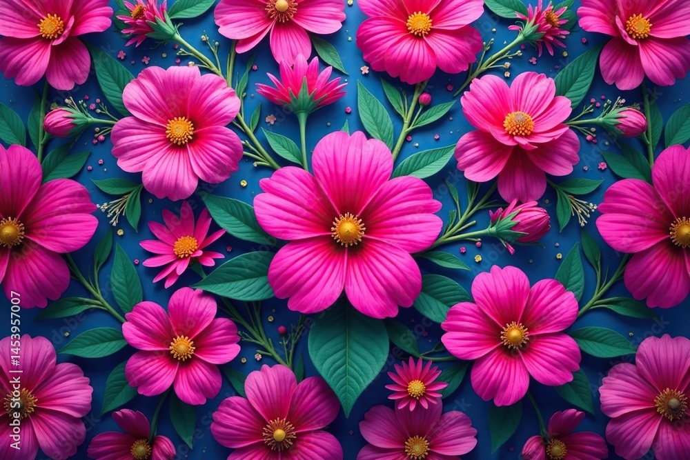 Bold fuchsia blooms in a repeating floral pattern, graphics, art, repeat Bold fuchsia blooms in a repeating floral pattern, graphics, art, repeat