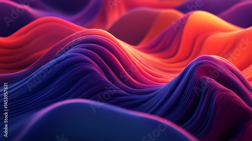 3D render of fluid waves in vibrant red and blue, creating a dynamic, abstract form.