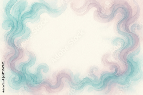 This watercolor frame with swirling teal and mauve smoke wisps symbolizes creative strategy and thoughtful innovation ideal for business presentations or event cards