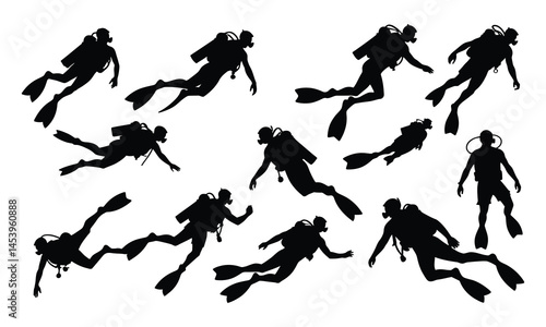 scuba diving vector set on white background