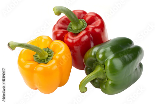 Tricolor Bell Peppers Isolated on White Background