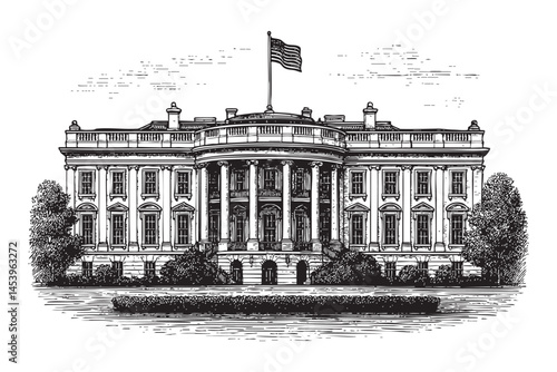 The White House woodcut engraving vector illustration