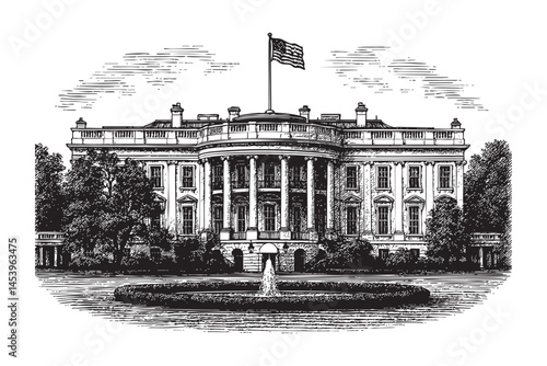 The White House woodcut engraving vector illustration