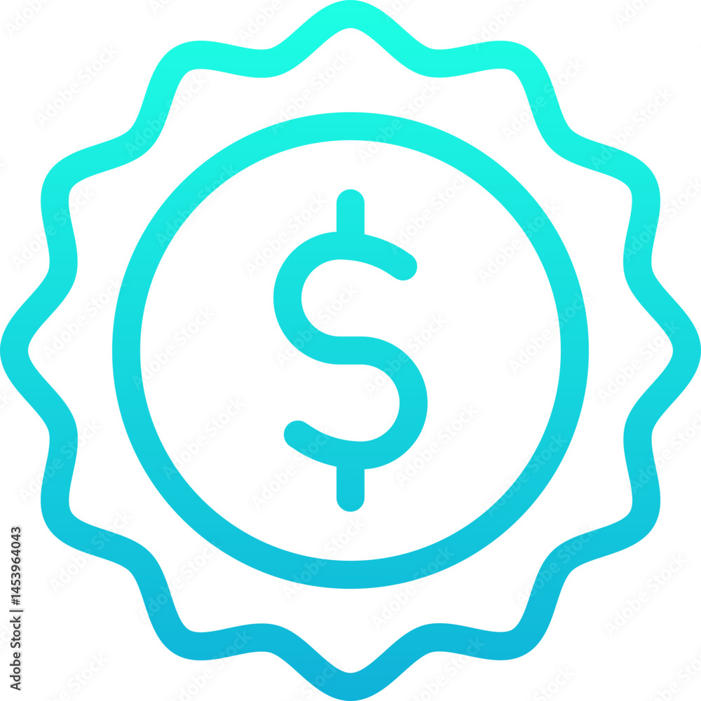 Fototapeta premium Dollar Sign Sticker Vector Line Gradient Icon.
