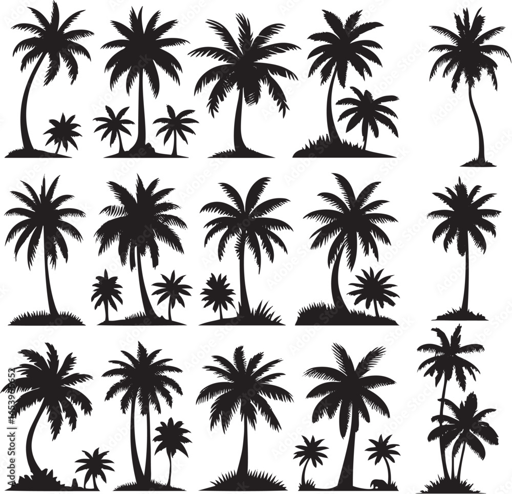 Palm Tree Silhouette Vector Collection – Tropical Tree Icons for Travel, Nature, and Beach Themes Palm Tree Silhouette Vector Collection – Tropical Tree Icons for Travel, Nature, and Beach Themes