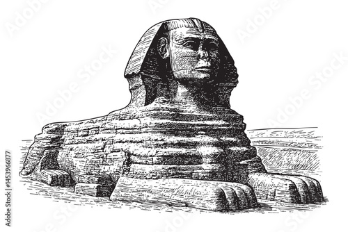 Great Sphinx, Egypt woodcut engraving vector illustration