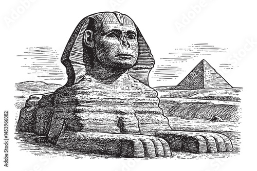 Great Sphinx, Egypt woodcut engraving vector illustration