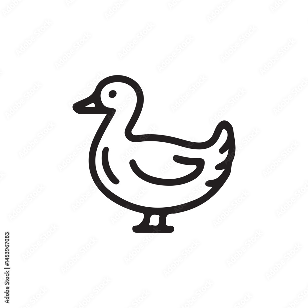 Fototapeta premium Simple black line drawing of a duck.A stylized, black line drawing of a duck.