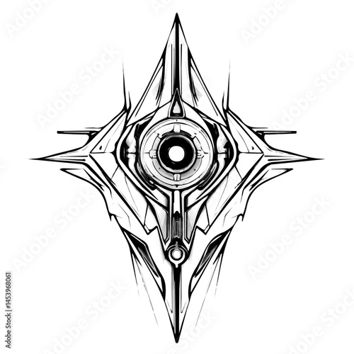 Cybernetics symbol - black and white & minimalist design for tattoos, logos, vectors - isolated on white background.