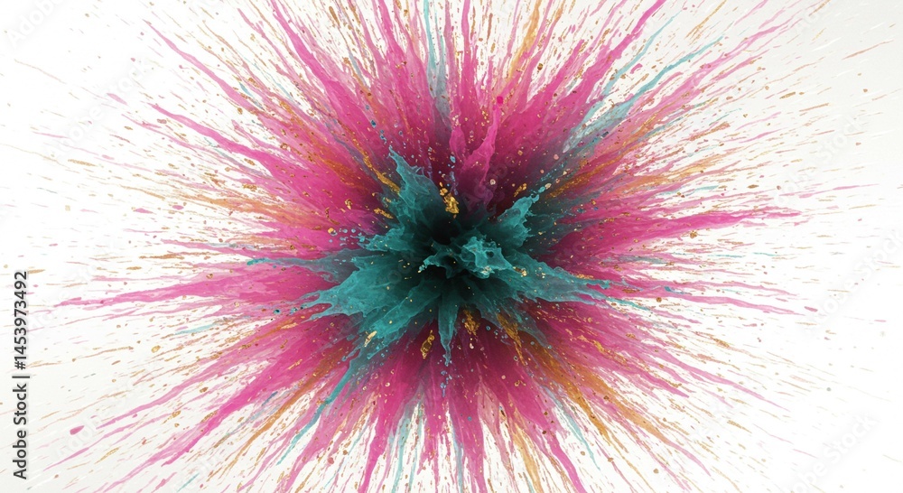 Obraz premium Abstract Pink Teal Gold Burst Expressive Fluid Art Painting Vibrant Color Splash