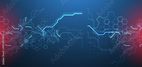 Stylized view of gears integrated with microcircuits. Concept of combining mechanics and electronics. Vector