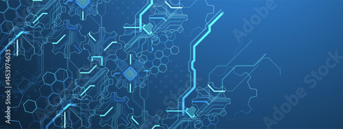 Stylized view of gears integrated with microcircuits. Concept of combining mechanics and electronics. Vector