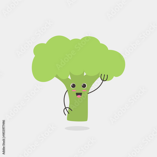Cute cartoon style bright green broccoli vector, suitable for healthy, children
