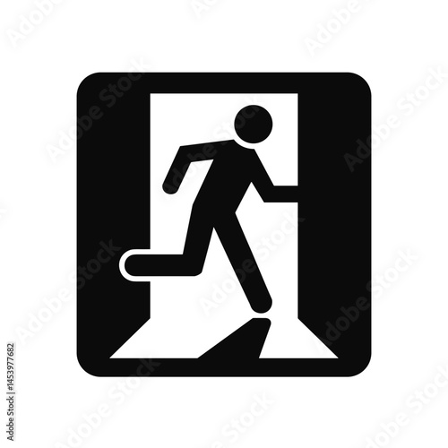 Vector exit sign icon, black and white, for safety instructions
