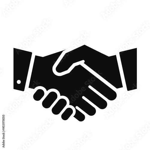 Vector handshake icon, black silhouette, for business agreements