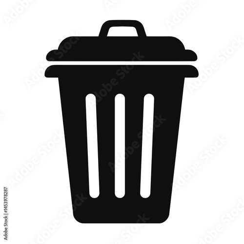 Black and white vector trash can icon, for ui design