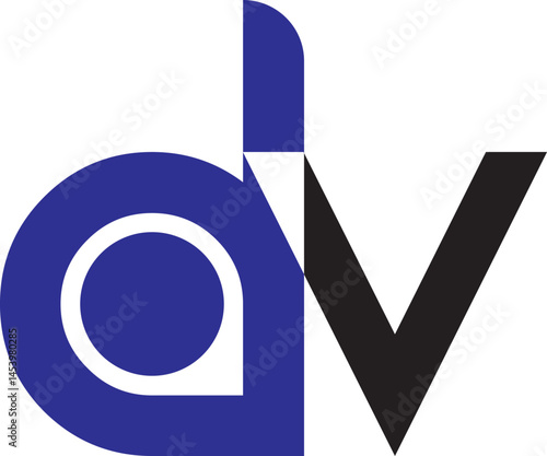 Initial letter dv modern linked circle round lowercase logo blue gray