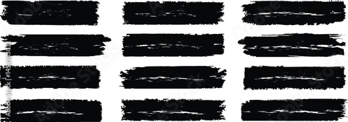 Ink brush strokes. Grunge Brush Strokes Set. Straight line vector brush strokes. Black hand drawn stripes, smears, rough grunge thick paint line texture. Painted chalk brushes