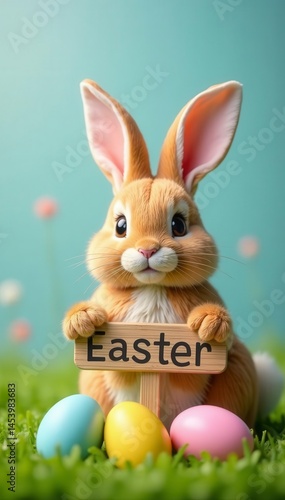Closed for Easter sign with bunny and candy eggs , business, photography
