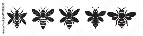 Black bee icon in a silhouettes style. Honey Bee icon, honey bee isolated on white background. Vector Illustration eps 10