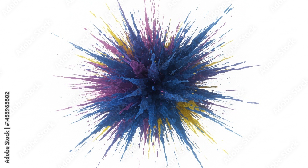 Obraz premium Abstract Colorful Paint Explosion Dynamic Blue Purple Yellow Splashes on White Background