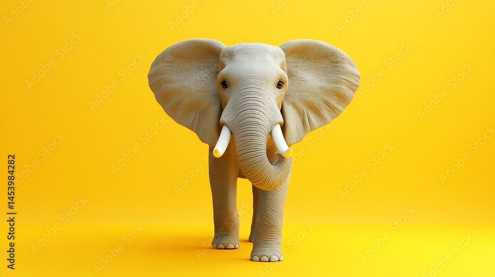 Obraz premium 3D render of a majestic elephant stands alone on a bright yellow background.