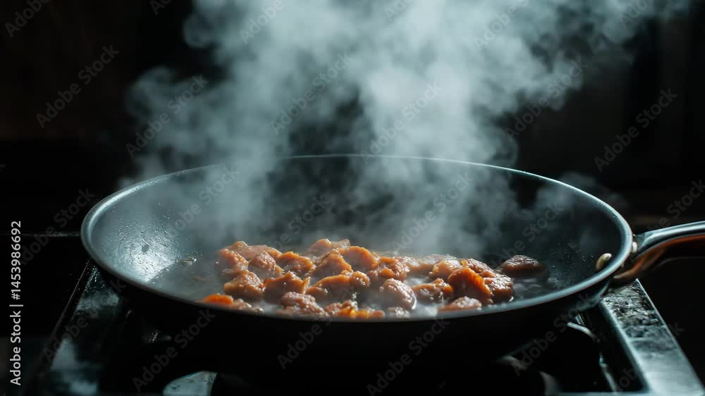 frying pan with meat, black pan, butter, mushroom, cheese, paella, steak, vegetable, squid, egg omelette, chicken, shrimp, oil, beef, pork, sausage frying pan with meat, black pan, butter, mushroom, cheese, paella, steak, vegetable, squid, egg omelette, chicken, shrimp, oil, beef, pork, sausage