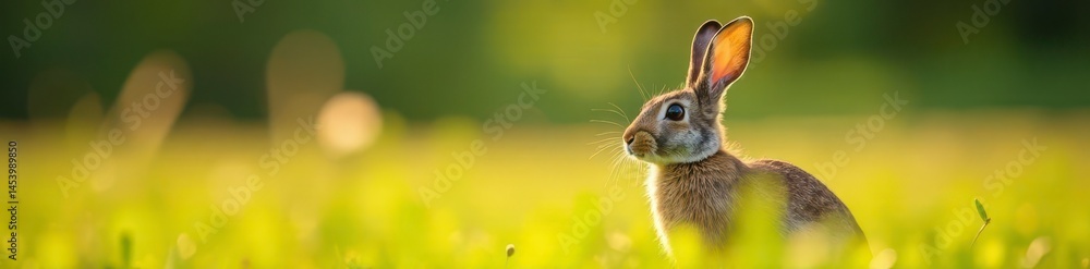 Alert hare in meadow, long ears, twitching nose, energetic, mammal Alert hare in meadow, long ears, twitching nose, energetic, mammal