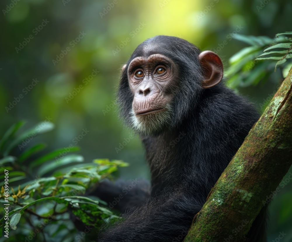 Chimpanzee, Pan troglodytes. Monkey in its natural habitat Chimpanzee, Pan troglodytes. Monkey in its natural habitat