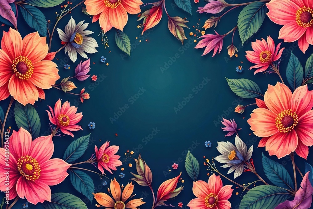 Bold, vibrant floral pattern, ideal for event invitations , bright, event Bold, vibrant floral pattern, ideal for event invitations , bright, event