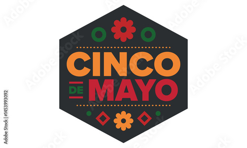 Cinco de Mayo in Mexico. Traditional mexican fiesta in May. National happy holiday with carnival, festival and parade. Latin american and spanish pattern. Illustration with sombrero. Vector poster