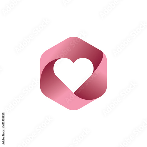 Hexagon pink heart icon logo design vector. Heart love logo.