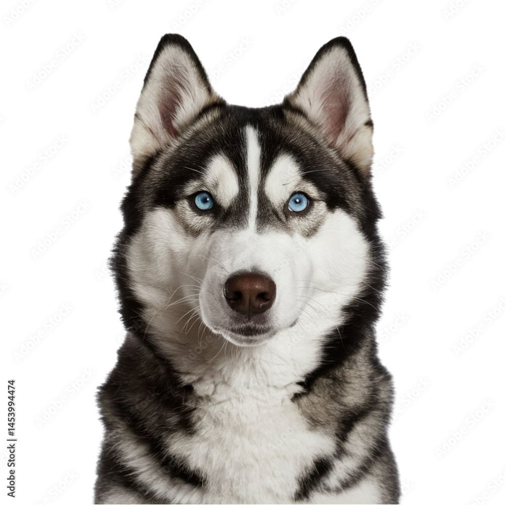 Siberian husky with piercing blue eyes isolated on transparent background Siberian husky with piercing blue eyes isolated on transparent background