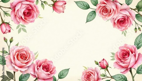 Delicate watercolor roses repeat on vintage paper , design, soft
