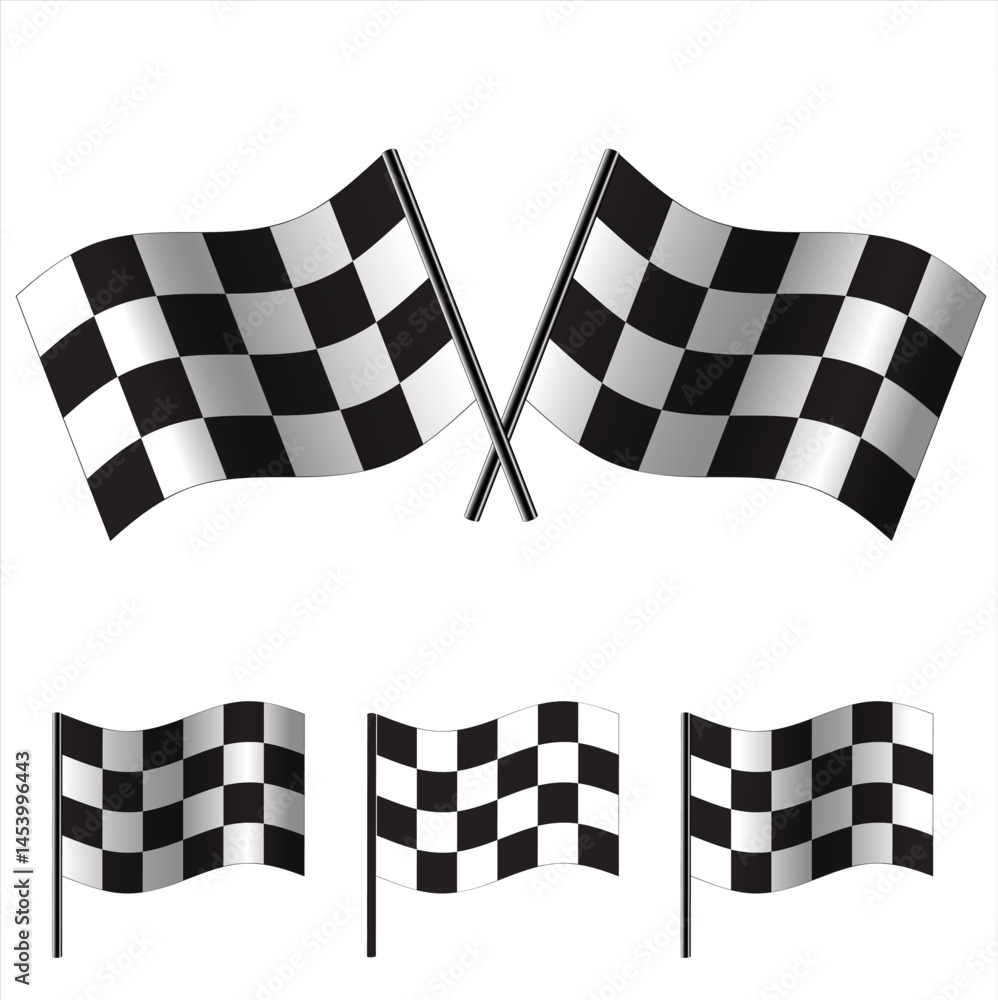 crossed Checkered Flags (racing flags). Vector illustration.