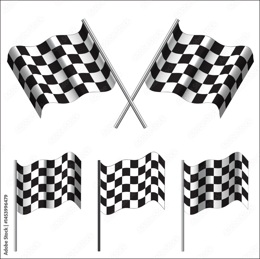 crossed Checkered Flags (racing flags). Vector illustration.