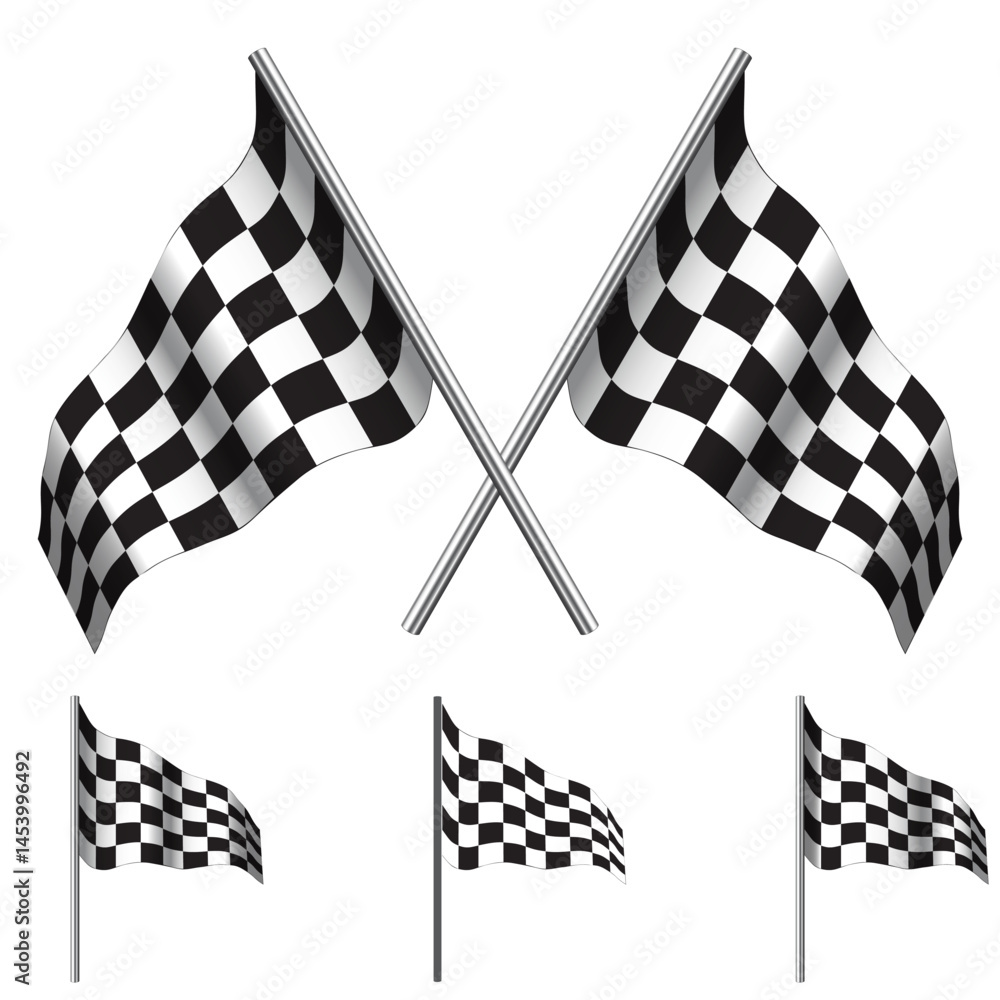 crossed Checkered Flags (racing flags). Vector illustration.