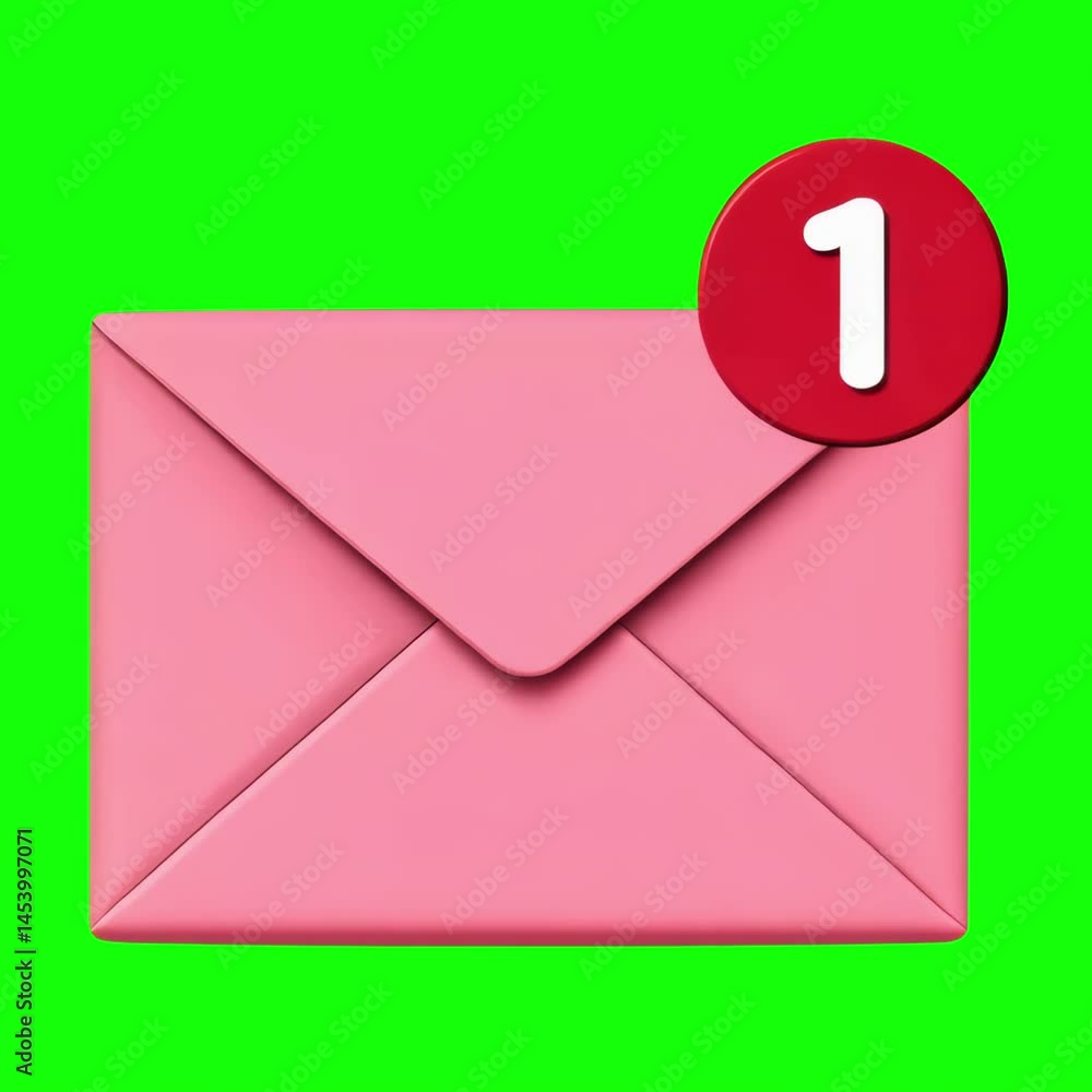 Pink envelope with new email animation, transparent 4K video, green screen Pink envelope with new email animation, transparent 4K video, green screen