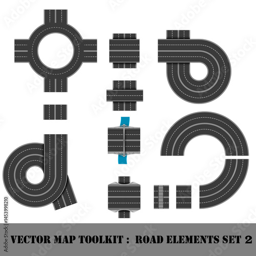 Obraz na płótnie Modern Highway Map Toolkit. Top View Position. Connectible Road w salonie