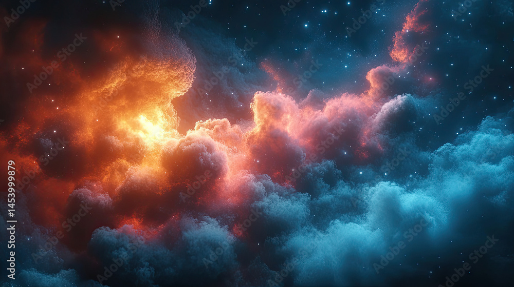 Fiery Nebula with Cosmic Cloudscape. Fiery Nebula with Cosmic Cloudscape.