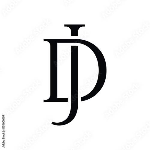 this is a flat monogram logo design of an initial letter JD in serif font  that looks classic on a black color on a white background