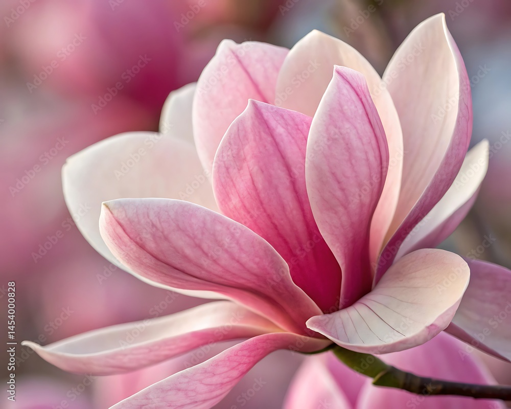 Delicate pink magnolia blossom in soft light showcasing nature s gentle beauty and springtime elegance Delicate pink magnolia blossom in soft light showcasing nature s gentle beauty and springtime elegance