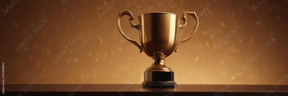 Fototapeta premium Abstract bronze trophy silhouette, golden cup detail, stylish gradient backdrop , top, graphic, success