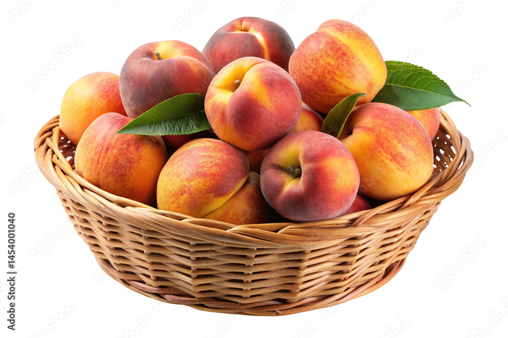 Fresh Peaches in a Woven Basket, Isolated on a Trensprent Background png Fresh Peaches in a Woven Basket, Isolated on a Trensprent Background png