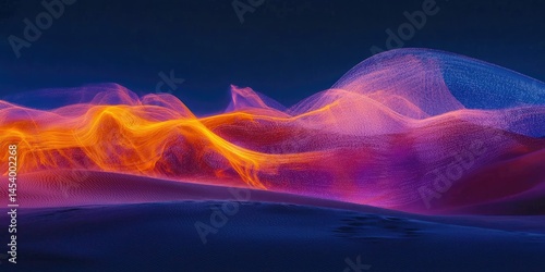 Light painting a memory across dunes-abstract, vibrant, and painfully nostalgic.