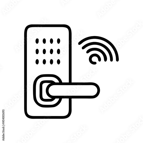 Minimalistic vector icon of modern biometric smart lock with fingerprint and numeric keypad