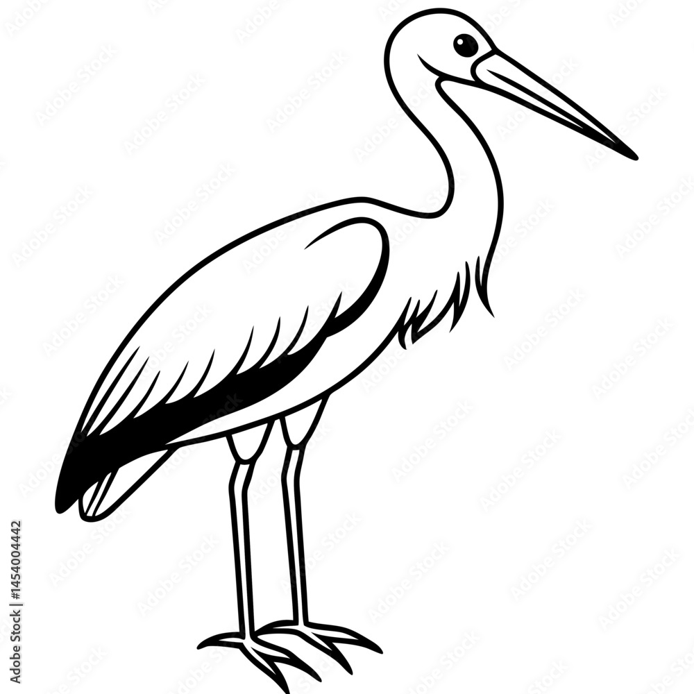 Fototapeta premium Minimal Painted Stork Vector on White